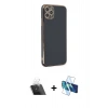 MARSİLYAN™- iPhone 11 Pro Max Kılıf Yankı Serisi - Siyah 3D Antistatik Seramik Nano Ekran Koruyucu + Kamera Lens Koruma Cam - SF