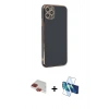 MARSİLYAN™- iPhone 11 Pro Max Kılıf Yankı Serisi - Siyah 3D Antistatik Seramik Nano Ekran Koruyucu + Pers Alüminyum Kamera Lens - KI