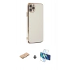 MARSİLYAN™- iPhone 11 Pro Max Kılıf Yankı Serisi - Siyah 3D Antistatik Seramik Nano Ekran Koruyucu + Renkli Kamera Lens Koruma Cam - PE