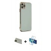 MARSİLYAN™- iPhone 11 Pro Max Kılıf Yankı Serisi - Siyah 3D Antistatik Seramik Nano Ekran Koruyucu + Rainbow Kamera Lens Koruma Cam - YL