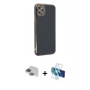MARSİLYAN™- iPhone 11 Pro Max Kılıf Yankı Serisi - Siyah 3D Antistatik Seramik Nano Ekran Koruyucu + Pers Alüminyum Kamera Lens - YL