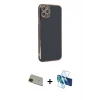 MARSİLYAN™- iPhone 11 Pro Max Kılıf Yankı Serisi - Siyah 3D Antistatik Seramik Nano Ekran Koruyucu + Rainbow Kamera Lens Koruma Cam - YL