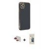 MARSİLYAN™- iPhone 11 Pro Max Kılıf Yankı Serisi - Siyah 6D Mat Seramik Hayalet Nano Ekran Koruyucu + Pers Alüminyum Kamera Lens - KI