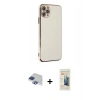 MARSİLYAN™- iPhone 11 Pro Max Kılıf Yankı Serisi - Siyah 6D Mat Seramik Hayalet Nano Ekran Koruyucu + Lacivert Pers Alüminyum Kamera Lens