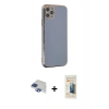 MARSİLYAN™- iPhone 11 Pro Max Kılıf Yankı Serisi - Siyah 6D Mat Seramik Hayalet Nano Ekran Koruyucu + Lacivert Pers Alüminyum Kamera Lens
