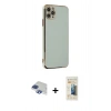 MARSİLYAN™- iPhone 11 Pro Max Kılıf Yankı Serisi - Siyah 6D Mat Seramik Hayalet Nano Ekran Koruyucu + Lacivert Pers Alüminyum Kamera Lens