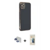 MARSİLYAN™- iPhone 11 Pro Max Kılıf Yankı Serisi - Siyah 6D Mat Seramik Hayalet Nano Ekran Koruyucu + Lacivert Pers Alüminyum Kamera Lens