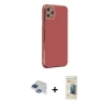 MARSİLYAN™- iPhone 11 Pro Max Kılıf Yankı Serisi - Siyah 6D Mat Seramik Hayalet Nano Ekran Koruyucu + Lacivert Pers Alüminyum Kamera Lens