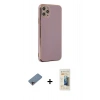 MARSİLYAN™- iPhone 11 Pro Max Kılıf Yankı Serisi - Siyah 6D Mat Seramik Hayalet Nano Ekran Koruyucu + Pembe Shine Kamera Lens Koruma Cam