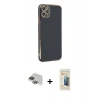 MARSİLYAN™- iPhone 11 Pro Max Kılıf Yankı Serisi - Siyah 6D Mat Seramik Hayalet Nano Ekran Koruyucu + Pers Alüminyum Kamera Lens - YL