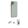 MARSİLYAN™- iPhone 11 Pro Max Kılıf Yankı Serisi - Siyah 6D Mat Seramik Hayalet Nano Ekran Koruyucu + Renkli Kamera Lens Koruma Cam - PE