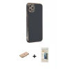 MARSİLYAN™- iPhone 11 Pro Max Kılıf Yankı Serisi - Siyah 6D Mat Seramik Hayalet Nano Ekran Koruyucu + Renkli Kamera Lens Koruma Cam - PE