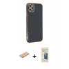 MARSİLYAN™- iPhone 11 Pro Max Kılıf Yankı Serisi - Siyah 6D Mat Seramik Hayalet Nano Ekran Koruyucu + Renkli Kamera Lens Koruma Cam - TU