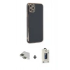 MARSİLYAN™- iPhone 11 Pro Max Kılıf Yankı Serisi - Siyah Bilvis Hayalet Cam Ekran Koruyucu + Pers Alüminyum Kamera Lens - YL