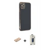 MARSİLYAN™- iPhone 11 Pro Max Kılıf Yankı Serisi - Siyah Bilvis Hayalet Cam Ekran Koruyucu + Renkli Kamera Lens Koruma Cam - TU