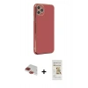 MARSİLYAN™- iPhone 11 Pro Max Kılıf Yankı Serisi - Siyah Mat Seramik Nano Ekran Koruyucu + Kırmızı Pers Alüminyum Kamera Lens
