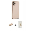 MARSİLYAN™- iPhone 11 Pro Max Kılıf Yankı Serisi - Siyah Mat Seramik Nano Ekran Koruyucu + Pembe Renkli Kamera Lens Koruma Cam