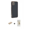 MARSİLYAN™- iPhone 11 Pro Max Kılıf Yankı Serisi - Siyah Mat Seramik Nano Ekran Koruyucu + Renkli Kamera Lens Koruma Cam - SI