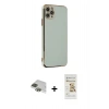 MARSİLYAN™- iPhone 11 Pro Max Kılıf Yankı Serisi - Siyah Mat Seramik Nano Ekran Koruyucu + Yeşil Pers Alüminyum Kamera Lens