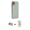 MARSİLYAN™- iPhone 11 Pro Max Kılıf Yankı Serisi - Siyah Mat Seramik Nano Ekran Koruyucu + Yeşil Rainbow Kamera Lens Koruma Cam
