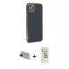 MARSİLYAN™- iPhone 11 Pro Max Kılıf Yankı Serisi - Siyah Mat Seramik Nano Ekran Koruyucu + Yeşil Rainbow Kamera Lens Koruma Cam