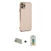 MARSİLYAN™- iPhone 11 Pro Max Kılıf Yankı Serisi - Siyah Polymer Nano Ekran Koruyucu + Gold Rainbow Kamera Lens Koruma Cam