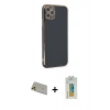 MARSİLYAN™- iPhone 11 Pro Max Kılıf Yankı Serisi - Siyah Polymer Nano Ekran Koruyucu + Gold Rainbow Kamera Lens Koruma Cam