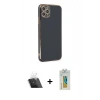 MARSİLYAN™- iPhone 11 Pro Max Kılıf Yankı Serisi - Siyah Polymer Nano Ekran Koruyucu + Kamera Lens Koruma Cam - SF
