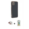 MARSİLYAN™- iPhone 11 Pro Max Kılıf Yankı Serisi - Siyah Polymer Nano Ekran Koruyucu + Kırmızı Pers Alüminyum Kamera Lens