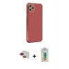MARSİLYAN™- iPhone 11 Pro Max Kılıf Yankı Serisi - Siyah Polymer Nano Ekran Koruyucu + Kırmızı Pers Alüminyum Kamera Lens