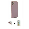 MARSİLYAN™- iPhone 11 Pro Max Kılıf Yankı Serisi - Siyah Polymer Nano Ekran Koruyucu + Kırmızı Pers Alüminyum Kamera Lens