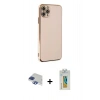 MARSİLYAN™- iPhone 11 Pro Max Kılıf Yankı Serisi - Siyah Polymer Nano Ekran Koruyucu + Lacivert Pers Alüminyum Kamera Lens