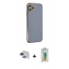 MARSİLYAN™- iPhone 11 Pro Max Kılıf Yankı Serisi - Siyah Polymer Nano Ekran Koruyucu + Lacivert Pers Alüminyum Kamera Lens