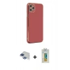 MARSİLYAN™- iPhone 11 Pro Max Kılıf Yankı Serisi - Siyah Polymer Nano Ekran Koruyucu + Lacivert Pers Alüminyum Kamera Lens