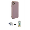 MARSİLYAN™- iPhone 11 Pro Max Kılıf Yankı Serisi - Siyah Polymer Nano Ekran Koruyucu + Lacivert Pers Alüminyum Kamera Lens