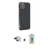 MARSİLYAN™- iPhone 11 Pro Max Kılıf Yankı Serisi - Siyah Polymer Nano Ekran Koruyucu + Pers Alüminyum Kamera Lens - SH