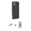 MARSİLYAN™- iPhone 11 Pro Max Kılıf Yankı Serisi - Siyah Polymer Nano Ekran Koruyucu + Renkli Kamera Lens Koruma Cam - SI