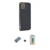 MARSİLYAN™- iPhone 11 Pro Max Kılıf Yankı Serisi - Siyah Polymer Nano Ekran Koruyucu + Shine Kamera Lens Koruma Cam - GI