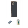 MARSİLYAN™- iPhone 11 Pro Max Kılıf Yankı Serisi - Siyah Polymer Nano Ekran Koruyucu + Shine Kamera Lens Koruma Cam - PE