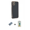 MARSİLYAN™- iPhone 11 Pro Max Kılıf Yankı Serisi - Siyah Polymer Nano Ekran Koruyucu + Shine Kamera Lens Koruma Cam - MI