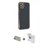MARSİLYAN™- iPhone 11 Pro Max Kılıf Yankı Serisi - Siyah Seramik Nano Ekran Koruyucu + Rainbow Kamera Lens Koruma Cam - GD