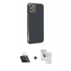 MARSİLYAN™- iPhone 11 Pro Max Kılıf Yankı Serisi - Siyah Seramik Nano Ekran Koruyucu + Kamera Lens Koruma Cam - SF