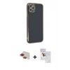 MARSİLYAN™- iPhone 11 Pro Max Kılıf Yankı Serisi - Siyah Seramik Nano Ekran Koruyucu + Pers Alüminyum Kamera Lens - KI