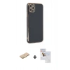 MARSİLYAN™- iPhone 11 Pro Max Kılıf Yankı Serisi - Siyah Seramik Nano Ekran Koruyucu + Renkli Kamera Lens Koruma Cam - SI