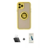 MARSİLYAN™- iPhone 11 Pro Max Kılıf Yörünge Çizgi - Şeffaf Pasifik Cam Ekran Koruyucu + Kamera Lens Koruma Cam - SF