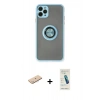MARSİLYAN™- iPhone 11 Pro Max Kılıf Yörünge Çizgi - Şeffaf Pasifik Cam Ekran Koruyucu + Renkli Kamera Lens Koruma Cam - MI