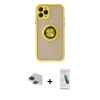MARSİLYAN™- iPhone 11 Pro Max Kılıf Yörünge Çizgi - Şeffaf Pasifik Cam Ekran Koruyucu + Pers Alüminyum Kamera Lens - SH