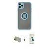 MARSİLYAN™- iPhone 11 Pro Max Kılıf Yörünge Çizgi - Şeffaf Pasifik Cam Ekran Koruyucu + Rainbow Kamera Lens Koruma Cam - GD