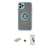 MARSİLYAN™- iPhone 11 Pro Max Kılıf Yörünge Çizgi - Şeffaf Pasifik Cam Ekran Koruyucu + Renkli Kamera Lens Koruma Cam - TU