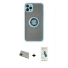MARSİLYAN™- iPhone 11 Pro Max Kılıf Yörünge Çizgi - Şeffaf Pasifik Cam Ekran Koruyucu + Yeşil Rainbow Kamera Lens Koruma Cam